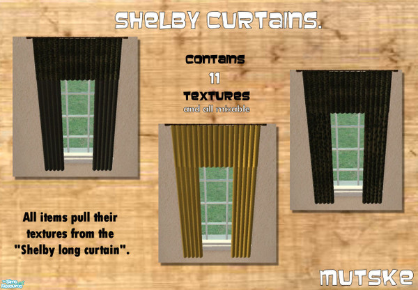Sims 2 — Shelby Curtains Recolor Set 3 by Mutske — New curtain set recolors. All items use the texture from the