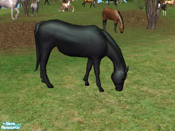 Sims 2 — Grazing Mare Recolor - Black by Suiryuue — Grazing mare for your sims farm yard. Base mesh is the brown horse