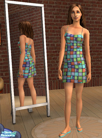 Sims 2 — "Stained Glass" Dress - Teal, etc. by jombay — By request ... a colorful sundress for a vibrant Sim