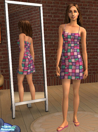 Sims 2 — "Stained Glass" Dress - Pink, etc. by jombay — By request ... a colorful sundress for a vibrant Sim