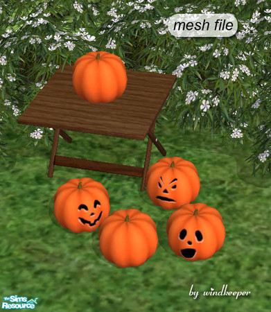 Sims 2 — Small pumpkin by Windkeeper — Plain pumpkin and three carved faces included in one file. Decorative pumpkins