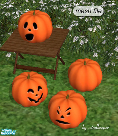 Sims 2 — Pumpkin by Windkeeper — Plain pumpkin and three carved faces included in one file.