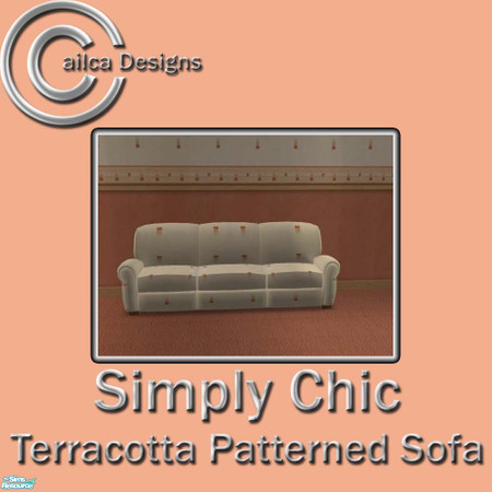 Sims 2 — Simply Chic Terracotta Patterned Sofa by Cailca — A living/dining room set that matches my Simply Chic Walls.