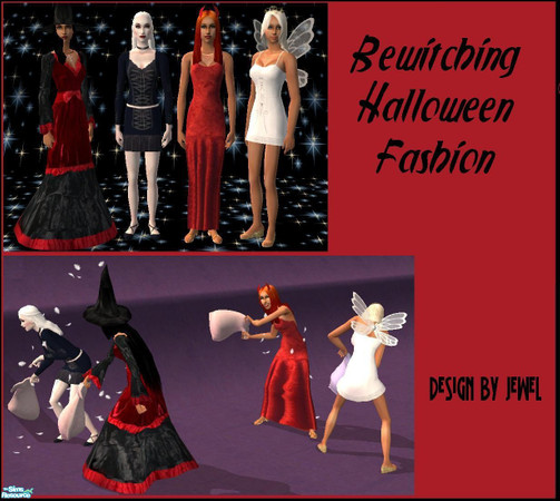 Sims 2 — Bewitching Halloween Fashion by JewelRolls — Four bewitching outfits for your sims Halloween festivities. Witch