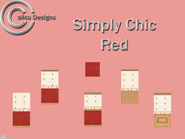 Sims 2 — Simply Chic Red Wall Set by Cailca — A set of walls with red detail and matching carpet. Also available in other