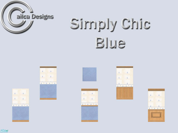 Sims 2 — Simply Chic Blue Wall Set by Cailca — A set of walls with blue detail and matching carpet. Also available in