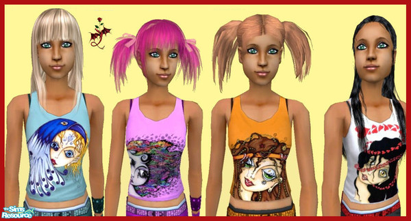 Sims 2 — Seasons by cariadbach — Four vest tops with co-ordinating cargo pants . One for each season , Spring , Summer ,