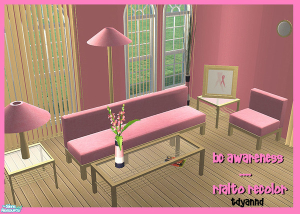 Sims 2 — BC Awareness - Rialto Recolor by tdyannd — A recolor of Shakeshaft\'s Mesh to raise Breast Cancer Awareness.