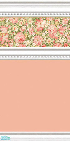 Sims 2 — jsf2CottageBPetiteFleurCoral by jsf — White cottage style beaded mouldings hold small floral patterned