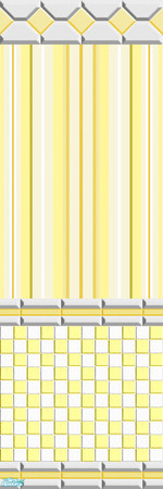 Sims 2 — Busy Yellow and White by Lorah — Busy white, yellow, blue, pinkish purple, brown and green in walls, tiles and