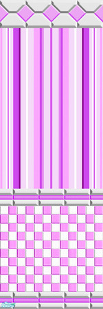 Sims 2 — Busy Pinkish Purple and White by Lorah — Busy white, yellow, blue, pink purple, brown and green in walls, tiles