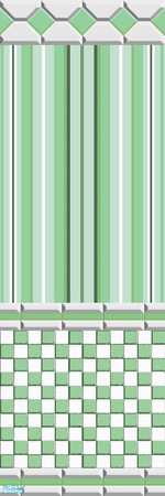 Sims 2 — Busy Green and White by Lorah — Busy white, yellow, blue, pinkish purple, brown and green in walls, tiles and