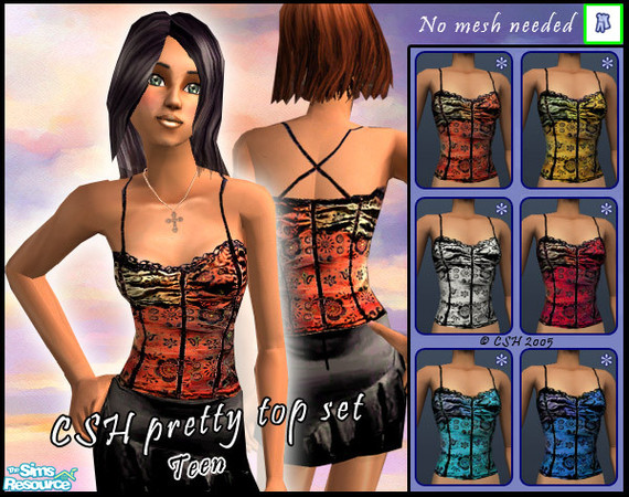 Sims 2 — CSH Teen Prettytop set by Fairysunlight — A fashionable printed top adorned with lace (92% polyester 8%