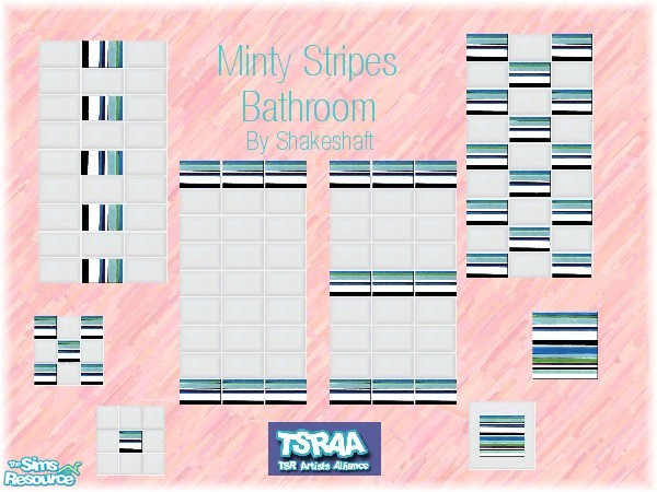 Sims 2 — Minty Stripes Bathroom by TSR Archive — A set of 4 Walls and 4 Floors to mix and match as you please. ** TSRAA