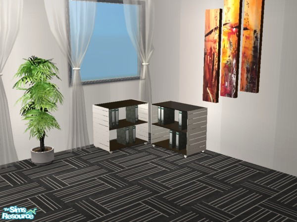 Sims 2 — Black & White Office Cairo Trolley by Funny2401 — Bookcase , Endtable , Lamp (Reception) , Lamp , Armchair ,