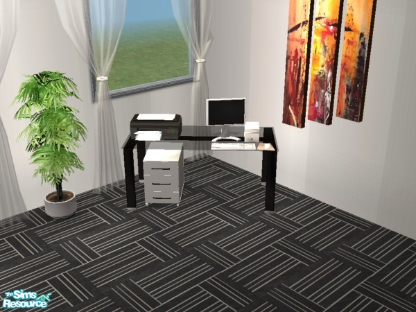 Sims 2 — Black & White Office Cairo Printer by Funny2401 — Bookcase , Endtable , Lamp (Reception) , Lamp , Armchair ,