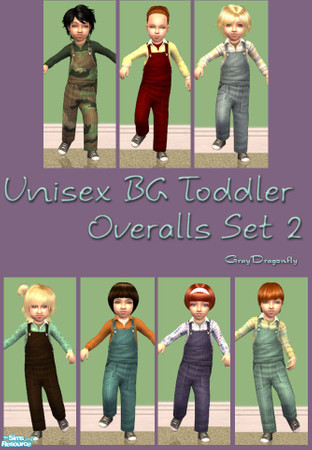 Sims 2 — Unisex BG Toddler Overalls - Set 2 by GrayDragonfly — Second part of a two part set. This set includes 7