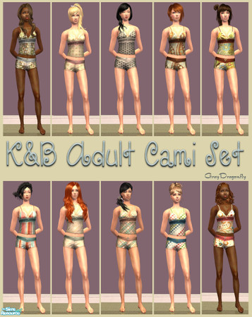 Sims 2 — K&B Adult Cami Set by GrayDragonfly — This set includes 10 recolors of the K&B Adult Cami Set for female