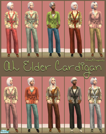 Sims 2 — AL Elder Cardigan by GrayDragonfly — This set includes 10 recolors of the AL Elder Cardigan for female elders.