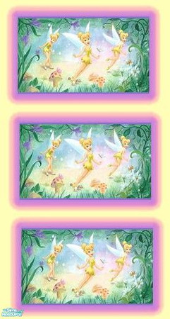 Sims 2 — Tinkerbell times three by Troubledgirl — Soft yellow with three panels of tinkerbell 