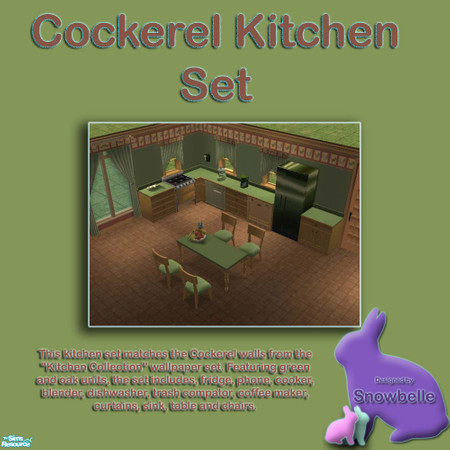 Sims 2 — Cockerel Kitchen set by Snowbelle — This kitchen set matches the Cockerel walls from the "Kitchen