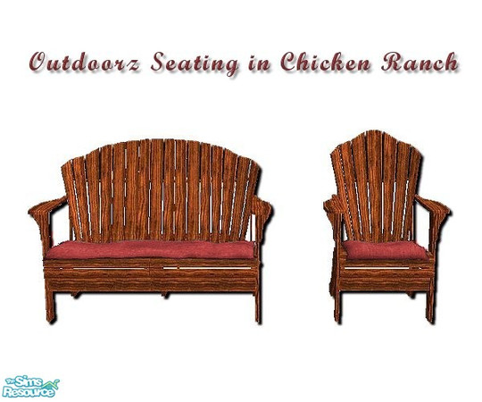 Sims 2 — Outdoorz in  Chicken Ranch Seats by iwubu — The perfect compliment to the Outdoorz Wood Setz, this chair and