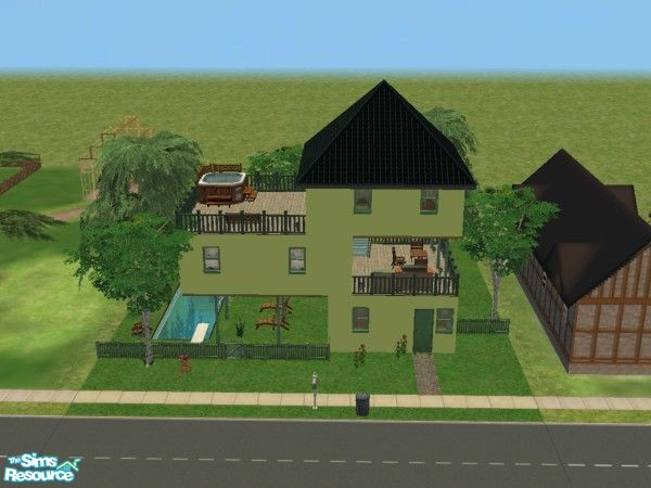 Sims 2 — BH-3 by scalad — This a fully furnished version of Budget House 3. A pool is included, so is spa and barbecue. 4