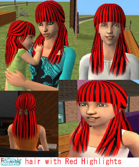 The Sims Resource - Black Hair with Red highlights