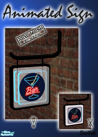 Sims 2 — Animated Sign by solfal — Animated sign. It works as a light, When it is lit the "neon" goes around