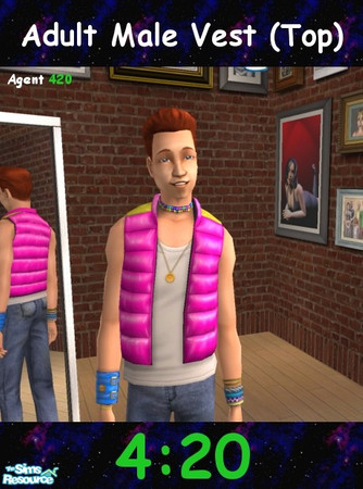 Sims 2 — Pink & Yellow Vest with Medallion by Agent420 — A fantastic Pink & Yellow vest with a sweet gold