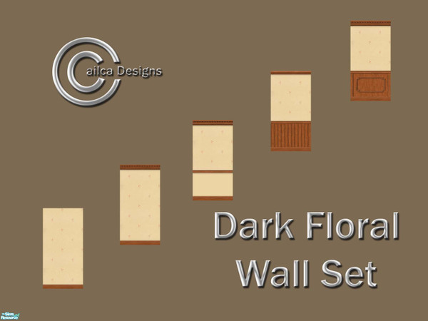 Sims 2 — Dark Floral Wall Set by Cailca — A matching wall set to my Dark Floral Bedroom. Please Rate.