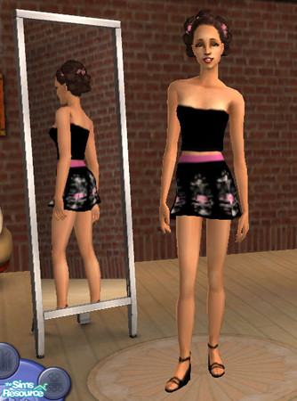 Sims 2 — Black with Flowers by sa72tigger — go to the web site then to meshes then to fashion and to female page 6 last