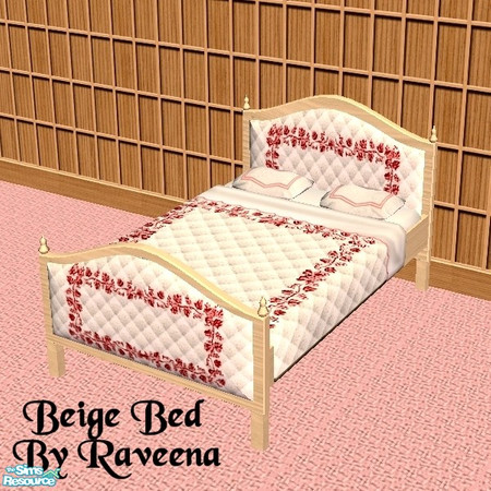 Sims 2 — Beige Bed by Raveena — This is a recolor of Dincer's Gustavian bedroom set. There are 3 different colors, white,