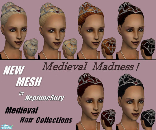 Sims 2 — NSC Hair Set 42 by Neptunesuzy — Your sims will love this Set of 6 Medieval Hair Styles, adorned with Silver Bun