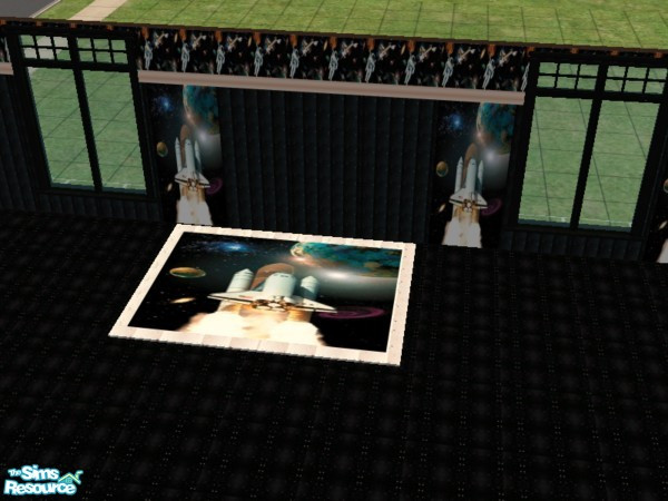 Sims 2 — Space Odyssey rug set by ead425 — set includes 2 walls, 1 floor: bed, locker, end table, curtains - Yggdrasil