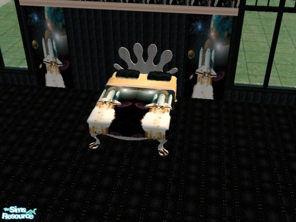 Sims 2 — Space Odyssey Bed by ead425 — set includes 2 walls, 1 floor: bed, locker, end table, curtains - Yggdrasil mesh