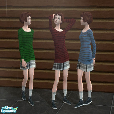 Sims 2 — Trapping comfortable skirt and shirt set by Trapping — A set with one outfit in three different colors.
