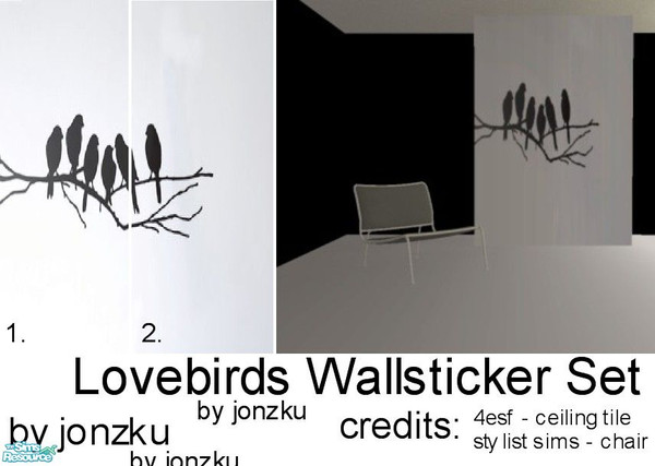 Sims 2 — Lovebirds Wallsticker Set by jonzku — This set contains 2 wallpapers. Use them as a mural. Modern black &