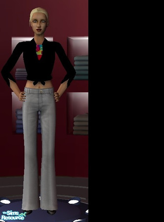 Sims 2 — Black tied blouse & funky t-shirt by law3 — A stylish black blouse, tied at the waist, with a brightly