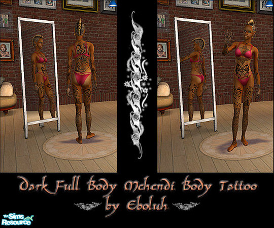 Sims 2 — Dark Full Body Mehendi Tattoo by Eboluh — Wonderful dark full body Mehendi tattoo. Fits both large and slender