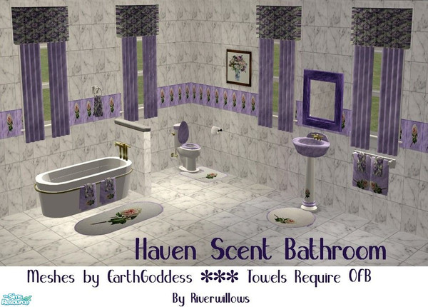 Sims 2 — Haven Scent Bathroom by Riverwillows — Sweet and lovely bathroom, in white marble and lavender floral accents.