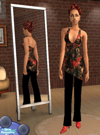 Sims 2 — Black and Red Tiedye by sa72tigger — go to meshes then to fashion then to female and to page 5 and it is the