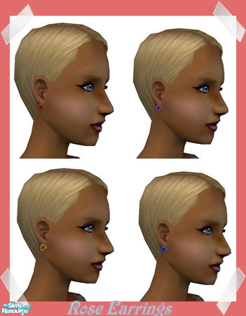 Sims 2 — Rose Earrings by Malitia — A small rose in 4 different colors, for your sims ears.
