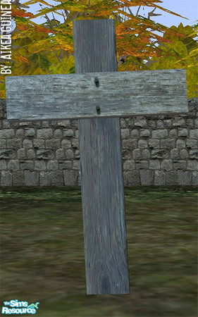 Sims 2 — Wooden Cross Grave Marker - Straight Weathered Wood by aikea_guinea — Straight weathered wood grave marker.