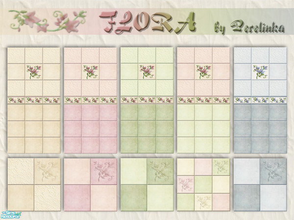 Sims 2 — Flora Set by perelinka — Set of pastel and romantic tiled walls and floors.