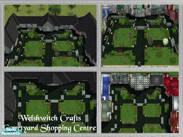 Sims 2 — Courtyard Shopping Centre by WelshWitch — Community shopping centre, restaurant, childrens swings, Grocers,