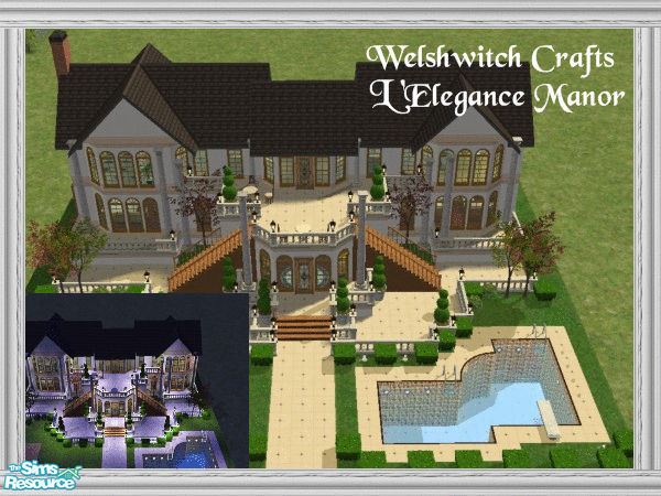 Sims 2 — L'Elegance Manor by WelshWitch — Beautiful victorian manor, swimming pool, patio area's at front and back,