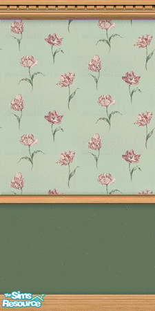Sims 2 — Bloom by Snowbelle — Pretty floral wallpaper, pink flowers on a green background.