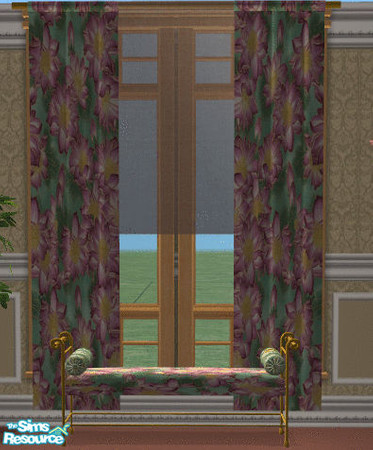 Sims 2 — Pink Peacock Bedroom Curtains by lisa9999 — Pink floral drapes.