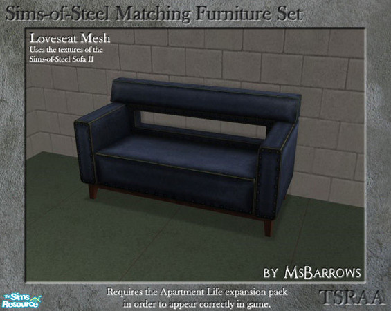 Sims 2 — Sims-of-Steel Set - Loveseat by MsBarrows — Created to match the Sims-of-Steel Sofa II from Apartment Life, and